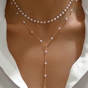 Elegant Gold Plated and Pearl Layered Necklace